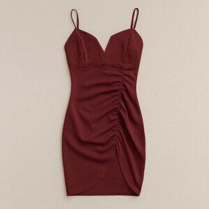 NWOT Spaghetti strap ruched bodycon burgundy mini dress